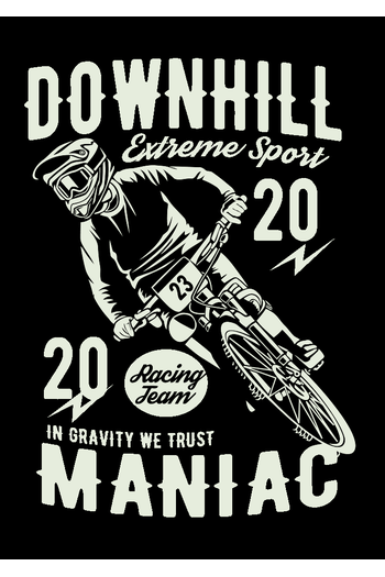 Esta es una ilustración vectorial de estilo retro en blanco y negro de un ciclista de montaña extremo